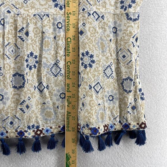 J.JILL Blouse M Boho Tasseled Tunic Embroidered Keyhole Neck 3/4 Sleeve Beige - Picture 11 of 12